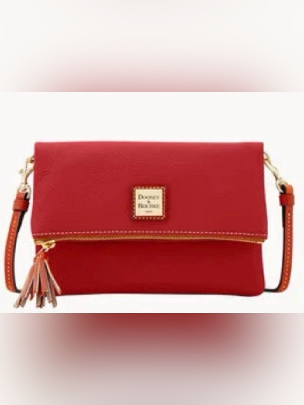Dooney & Bourke Red Pebbled Leather Tassel Crossbody Clutch